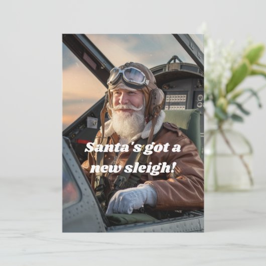 ハンサムなサンタin飛行機の写真,おもしろいクリスマス シーズンカード (スタンド正面)