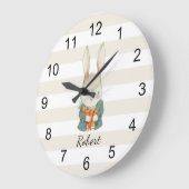 ハンサムなバニーパーソナライズされたおもしろい子供へ ラージ壁時計 (傾斜)