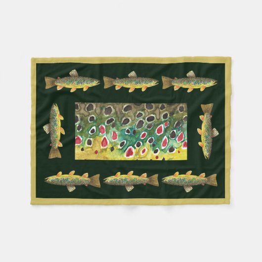 ハンサムなブラウンマス釣り フリースブランケット (正面(横))