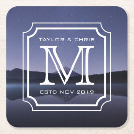 ハンサムなモノグラムの美しい景色の写真のシンプル スクエアペーパーコースター