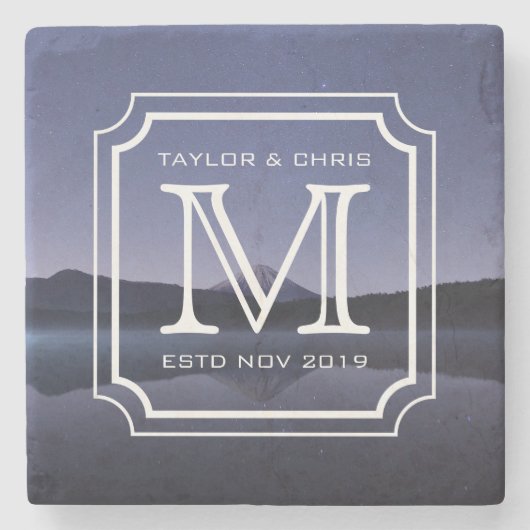 ハンサムなモノグラムビューティフルランドスケープフォトシンプル ストーンコースター (正面)