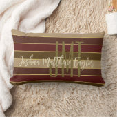 ハンサムなモノグラム名金ゴールドクリムゾンブラウンストライプズ ランバークッション (ブランケット)