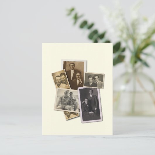 ハンサムなヴィンテージのポートレートが付いている陽気な郵便はがき ポストカード (スタンド正面)