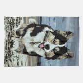 ハンサムな三色のウェルシュコーギータオル キッチンタオル (横)