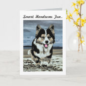 ハンサムな三色のコーギーの父の日の挨拶状 カード (黄色い花)