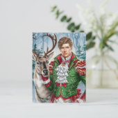 ハンサムな男とトナカイ ポストカード (スタンド正面)