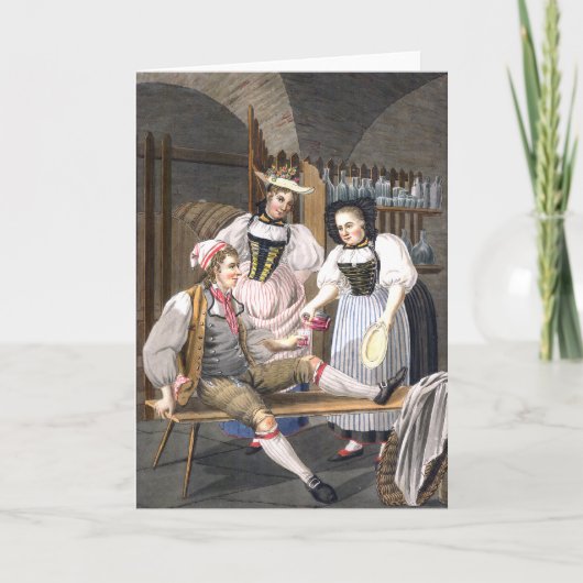 ハンサムな男にワインを提供するスイスの女の子 カード (正面)