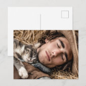 ハンサムな男性と猫のアートポストカード ポストカード (正面/裏面)