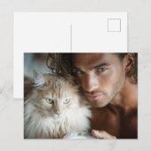 ハンサムな男性と猫のアートポストカード ポストカード (正面/裏面)