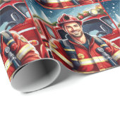 ハンサムな白人の消防士クリスマス ラッピングペーパー (ロールコーナー)