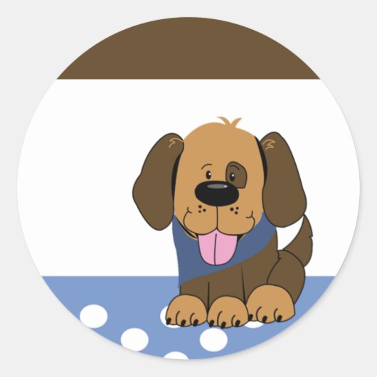 ハンサムな茶色の子犬の封筒用シール ラウンドシール (正面)