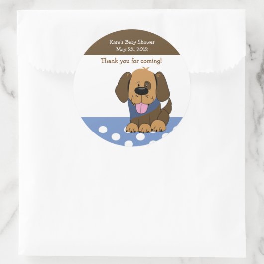 ハンサムな茶色の子犬の赤ちゃんシャワー好意ステッカー ラウンドシール (バッグ)