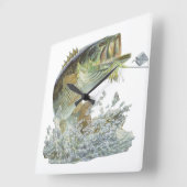 ハンサムな行った魚釣りラージムースバスウォールクロック スクエア壁時計 (傾斜)