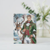 ハンサムな金髪の男とクリスマスのトナカイ ポストカード (スタンド正面)