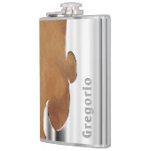 ハンサムな革およびクロムフラスコのあなたの名前 フラスク (左)