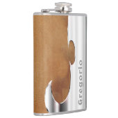 ハンサムな革およびクロムフラスコのあなたの名前 フラスク (右)