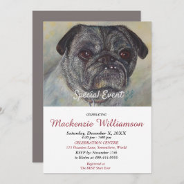 ハンサムなPUGウィッシュハッピーバースデー 招待状