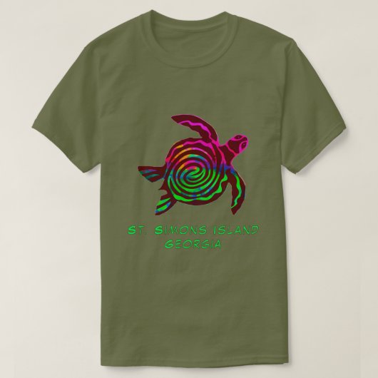 ハンサムカラフルセントサイモンズアイランドGAウミガメ Tシャツ (デザイン正面)