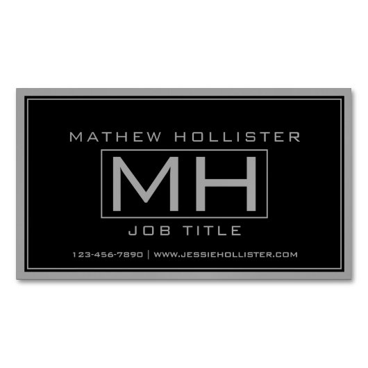 ハンサムスタイリッシュグレイ&ブラックプロフェッショナル マグネット名刺 (正面)