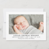 ハンサム炭ストライプ男の赤ちゃんフォト誕生 案内状 (正面)