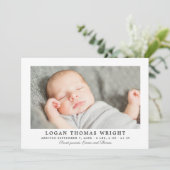 ハンサム炭ストライプ男の赤ちゃんフォト誕生 案内状 (スタンド正面)