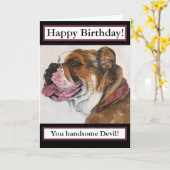 「ハンサム・デビル！」バースデーカード、ブル・ドッグ カード (黄色い花)