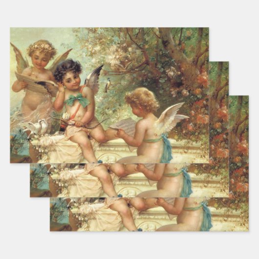 ハンス・ザッツカによる「音楽家の天使たち」、ヴィクトリア時代の美術 ラッピングペーパーシート (セット)