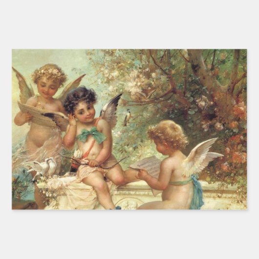 ハンス・ザツカによる「音楽を奏でる天使たち」、ヴィクトリア時代の美術 ラッピングペーパーシート (正面)