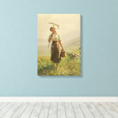 ハンス・ダールの牧草地の若い女性 キャンバスプリント (インサイチュ (ウッドフロア))