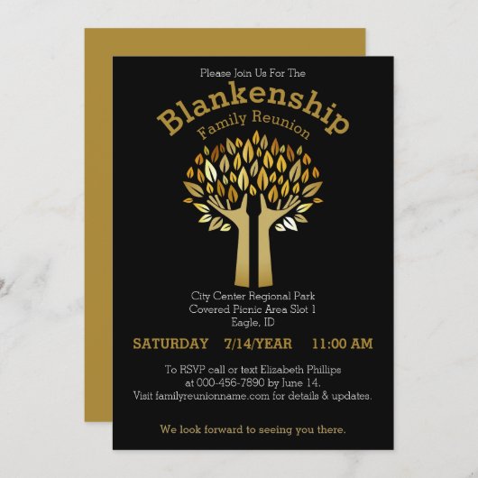 ハンズアップツリ葉ー懇親会テンプレート 招待状 (正面/裏面)