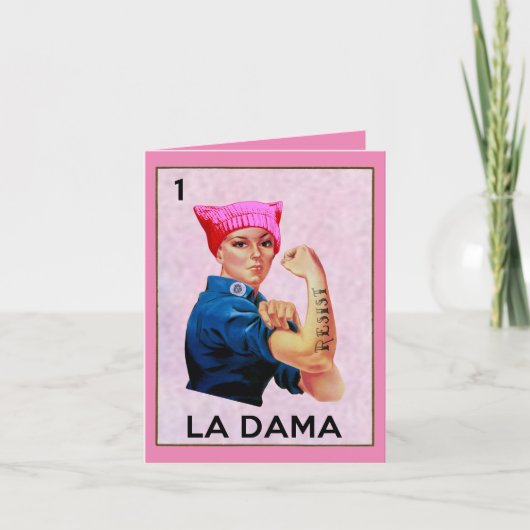ハンズオフRosie the Riveter La Dama Loteria ノートカード (正面)