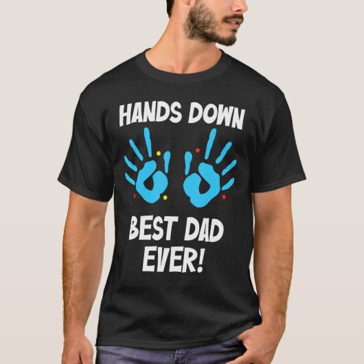 ハンズダウン最高のパパEver Handprint Papa父の D Tシャツ (正面)