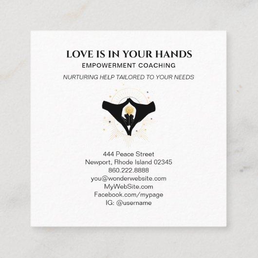 *~*ハンズハートブラック金ゴールド太陽宇宙エネルギー スクエア名刺 (裏面)