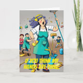 ハンズフル女性用清掃員カストディー誕生日 カード (正面)