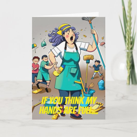 ハンズフル女性用清掃員カストディー誕生日 カード (正面)