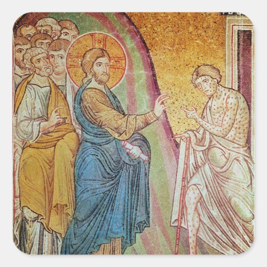 ハンセン病患者を直しているイエス・キリスト スクエアシール (正面)