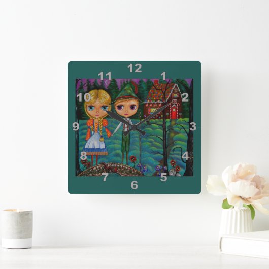 ハンゼル&グレテルドールズキュートギンジャーブレッドハウス スクエア壁時計 (ホーム)