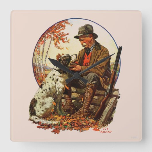 ハンターおよびスパニエル犬 スクエア壁時計 (正面)