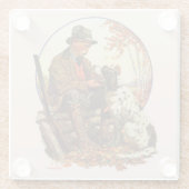 ハンターとスパニエル犬 ガラスコースター (裏面)