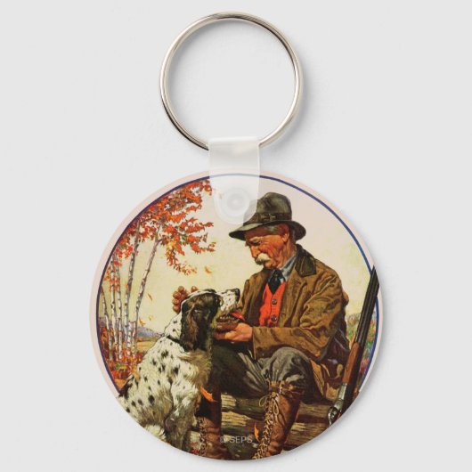 ハンターとスパニエル犬 キーホルダー (正面)