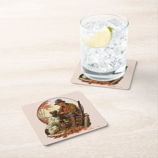 ハンターとスパニエル犬 スクエアペーパーコースター (インサイチュ)