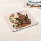 ハンターとスパニエル犬 スクエアペーパーコースター (アングル)