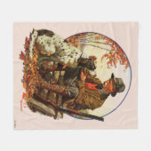 ハンターとスパニエル犬 フリースブランケット (正面(横))