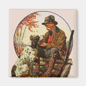 ハンターとスパニエル犬 マグネット (正面)