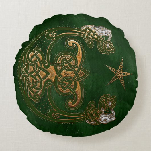 ハンターと金ゴールドケルト ラウンドクッション (正面)