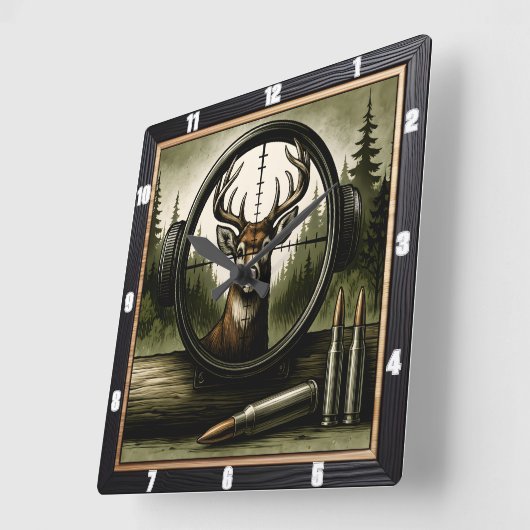 ハンターのスコープ野生生物林 スクエア壁時計 (傾斜)