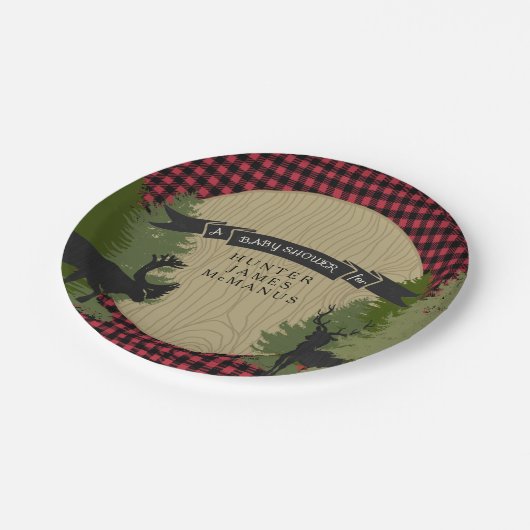 ハンターの樵の森林森林男の赤ちゃんのシャワー ペーパープレート (アングル)