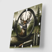 ハンターの鹿のスコープ野生生物林 スクエア壁時計 (傾斜)