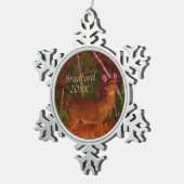 ハンターの鹿、パーソナライズされた名前の日付 スノーフレークピューターオーナメント (右)