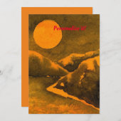 ハンターまたは収穫の月のある田舎の夜の湖 招待状 (正面/裏面)